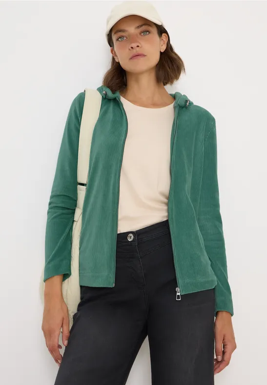 Corduroy jas met capuchon jewel green