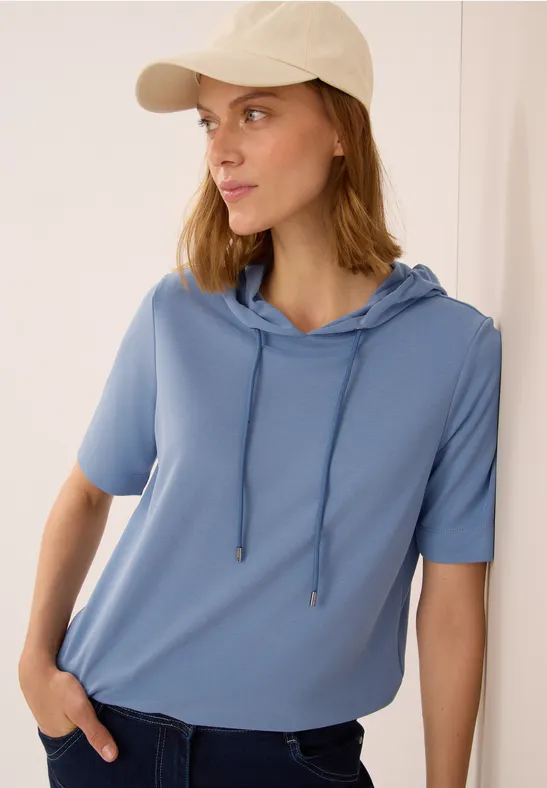 Piquée Hoodie Shirt mid denim blue