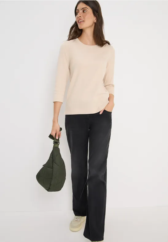 Shirt mit Rippstruktur oat milk beige