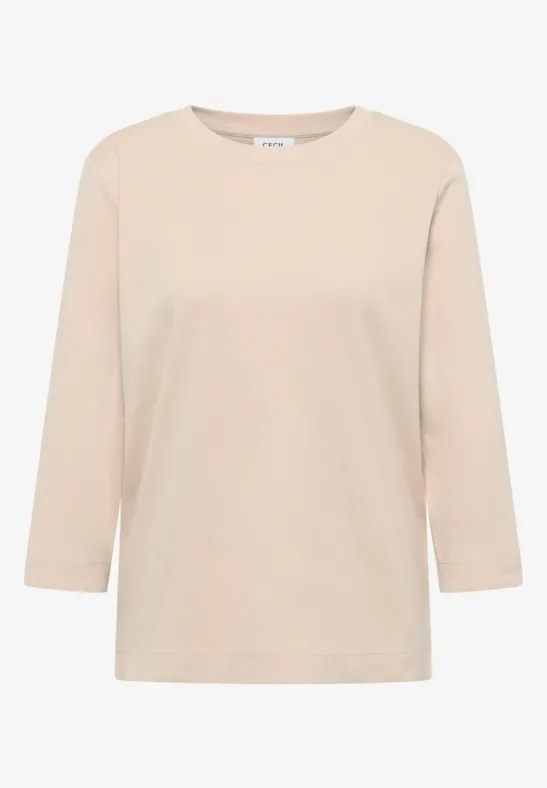 Shirt mit Rippstruktur oat milk beige