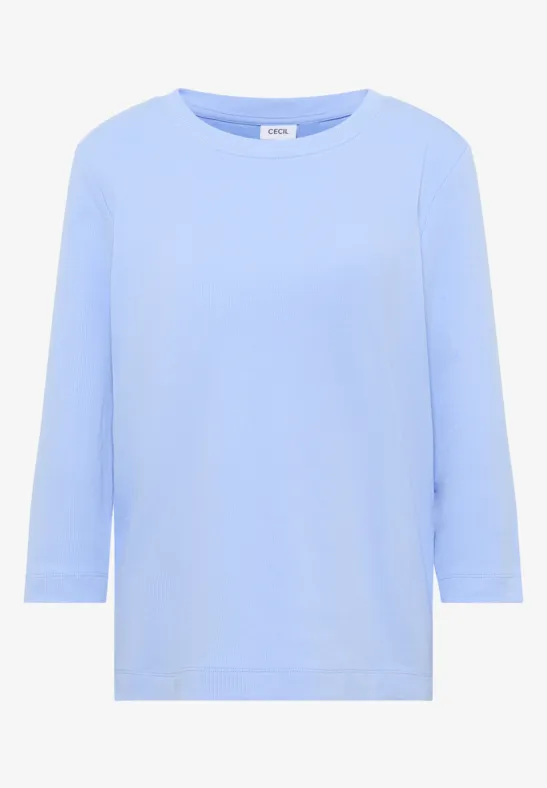 Shirt mit Rippstruktur sporty light blue