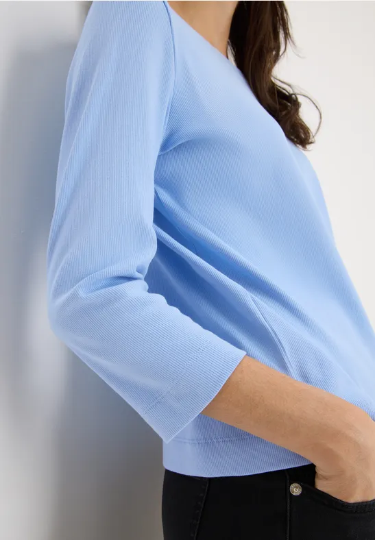 Shirt mit Rippstruktur sporty light blue
