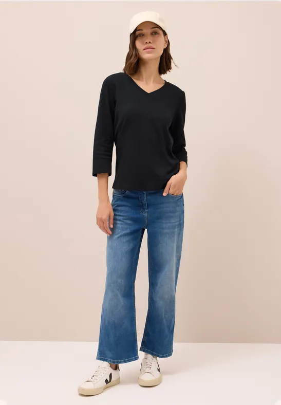 Basic shirt met V-hals Black
