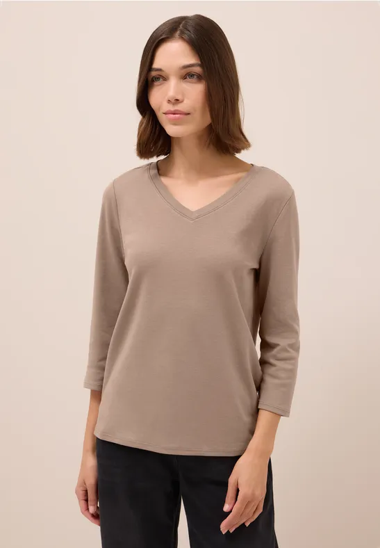 Chemise basique à col en V natural taupe