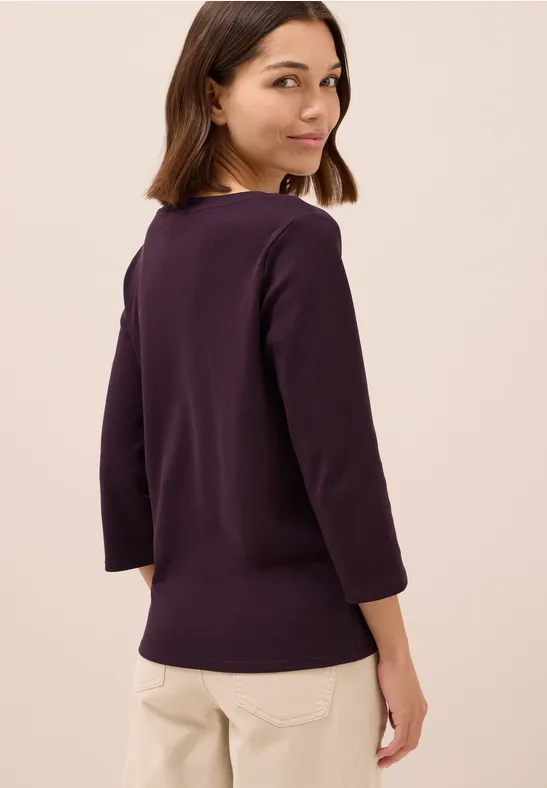 Basic shirt met V-hals eggplant red