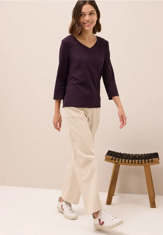 Basic shirt met V-hals eggplant red