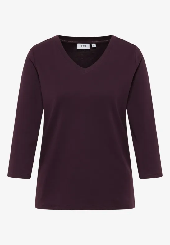 Basic shirt met V-hals eggplant red