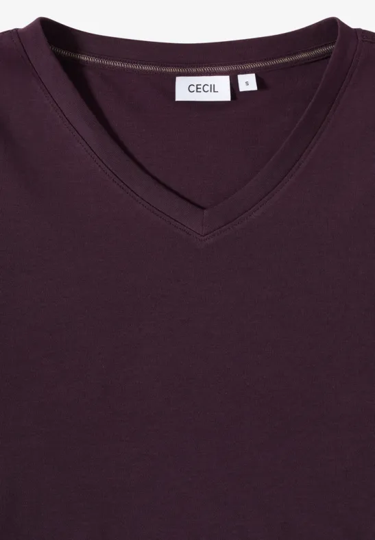 Basic shirt met V-hals eggplant red