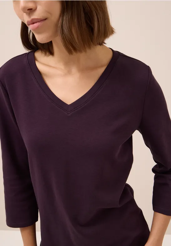Basic shirt met V-hals eggplant red