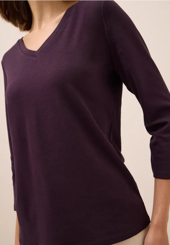 Basic shirt met V-hals eggplant red