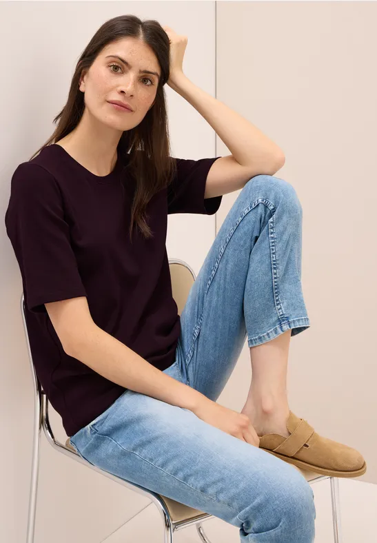 Basic geribd Shirt eggplant red