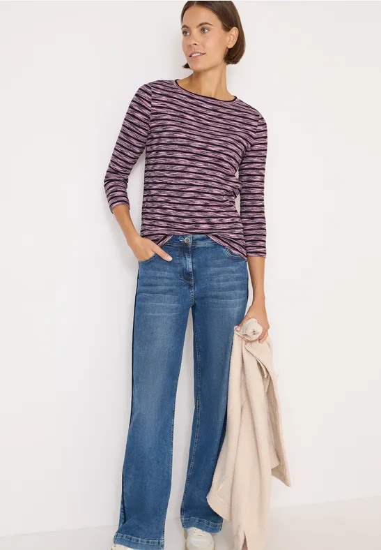 Gestreiftes Ripp-Shirt eggplant red