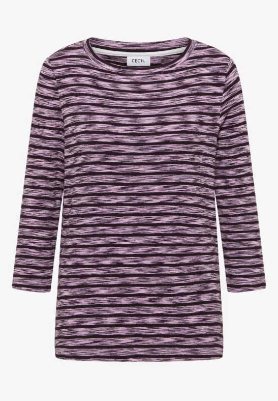 Gestreiftes Ripp-Shirt eggplant red