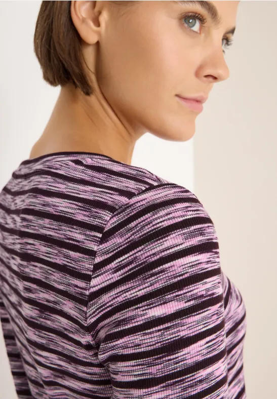 Gestreiftes Ripp-Shirt eggplant red