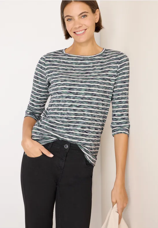 Gestreiftes Ripp-Shirt jewel green