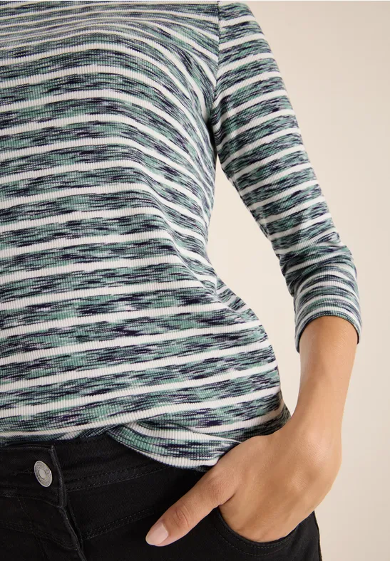 Gestreiftes Ripp-Shirt jewel green