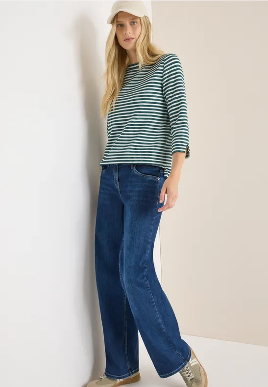 Gestreiftes Strukturshirt jewel green