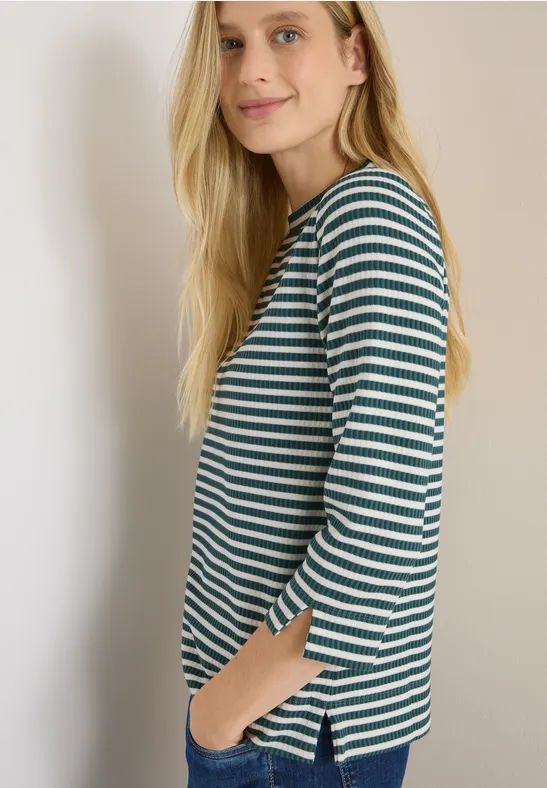Gestreiftes Strukturshirt jewel green