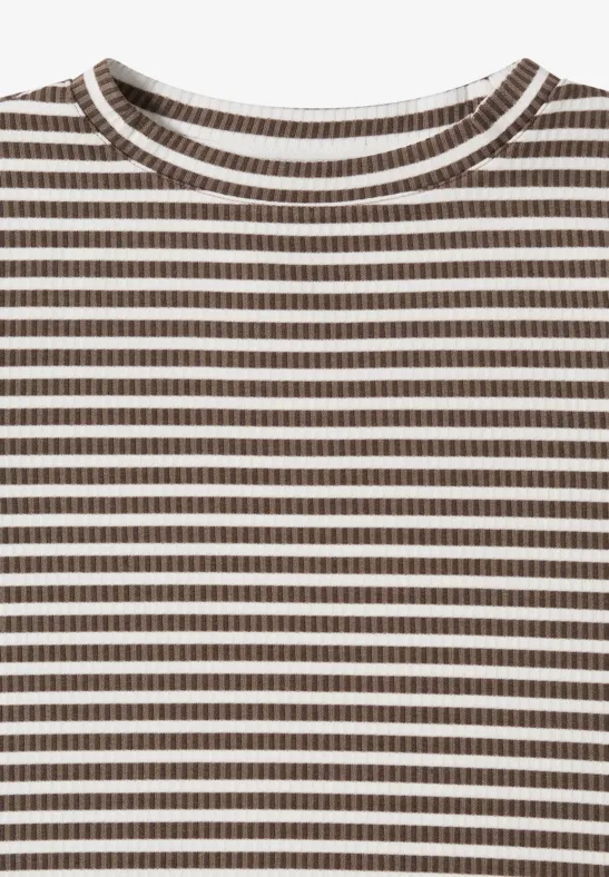 Gestreiftes Strukturshirt cocoa taupe
