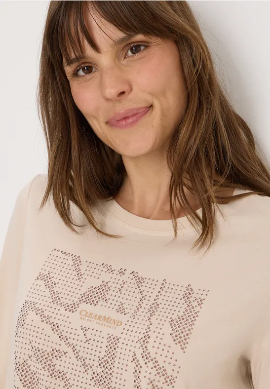 Shirt mit Schmucksteinen oat milk beige