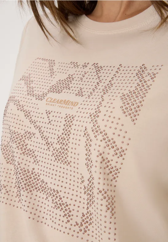 Shirt mit Schmucksteinen oat milk beige
