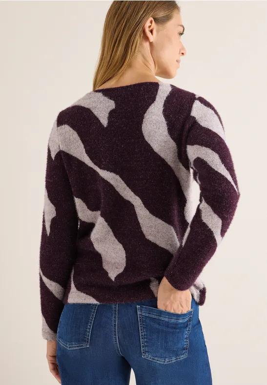 Gemustertes Federgarn Shirt eggplant red