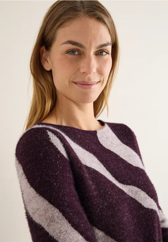 Gemustertes Federgarn Shirt eggplant red