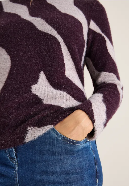 Gemustertes Federgarn Shirt eggplant red