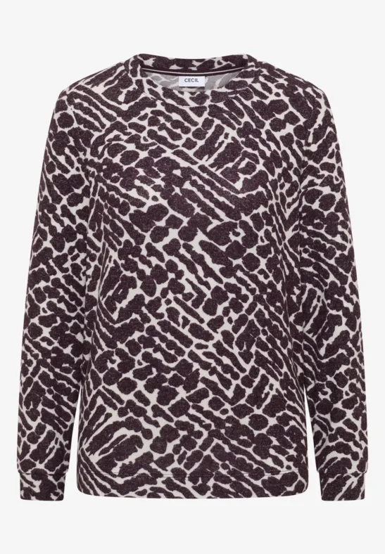 Kuscheliges Print-Shirt eggplant red melange