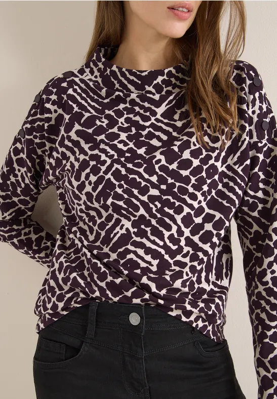 Print-Shirt mit Knopfdetails eggplant red