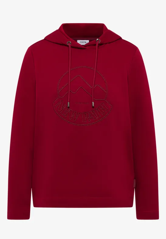Hoodie met borduursel beaujolais red
