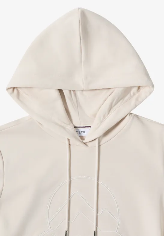 Hoodie met borduursel light greige