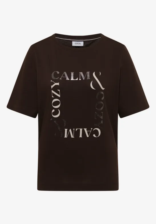 T-Shirt mit Frontprint tartufo brown
