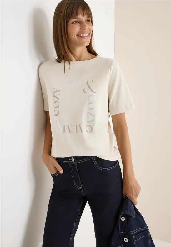 T-Shirt mit Frontprint light greige