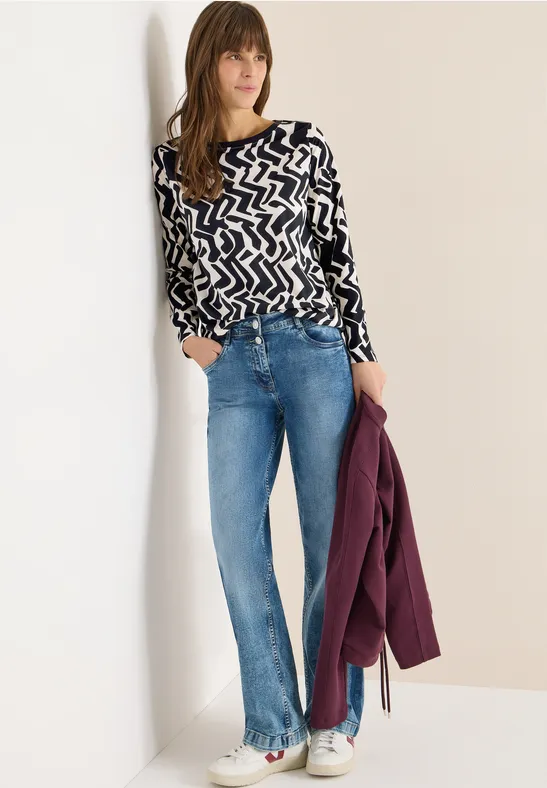 Gemustertes Langarmshirt light greige