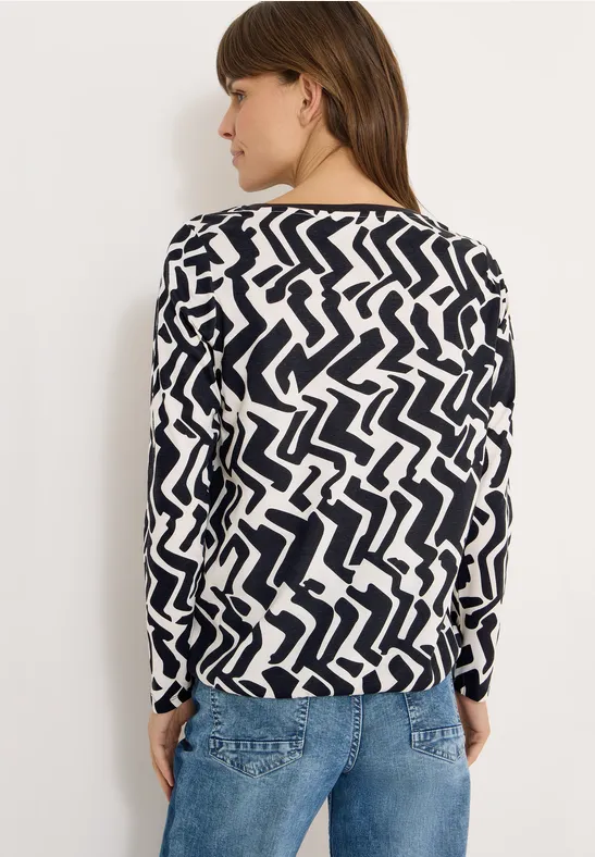 Gemustertes Langarmshirt light greige