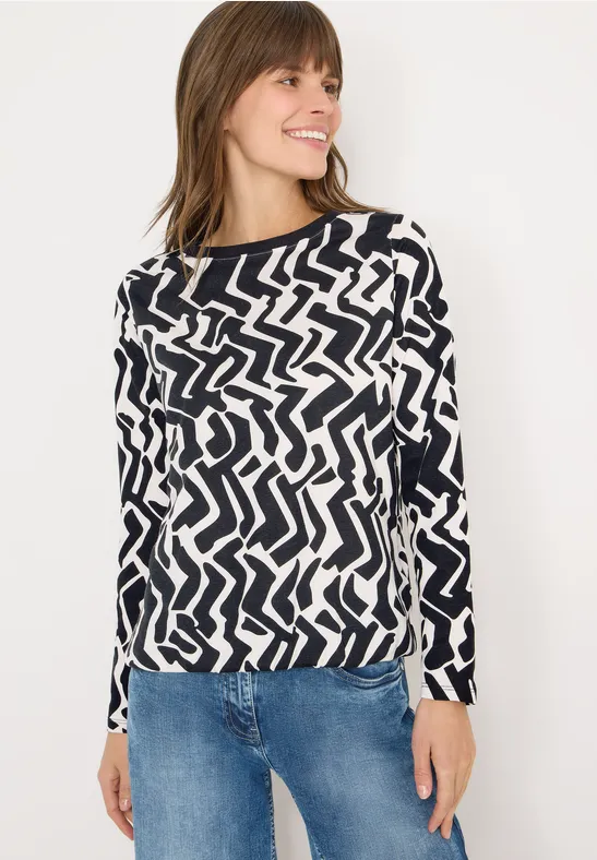 Gemustertes Langarmshirt light greige