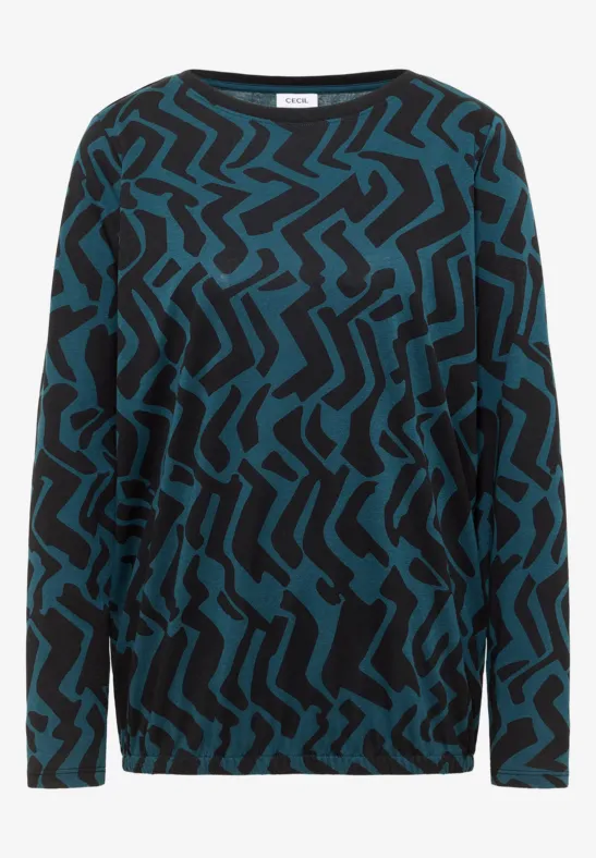 Gemustertes Langarmshirt dark sea green