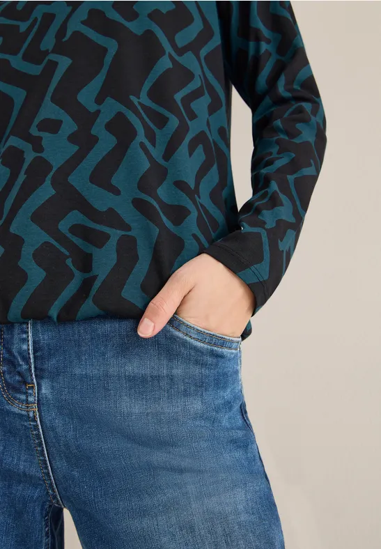Gemustertes Langarmshirt dark sea green