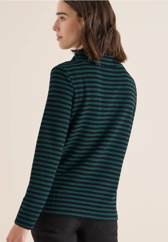 T-shirt rayé à col funnel dark sea green