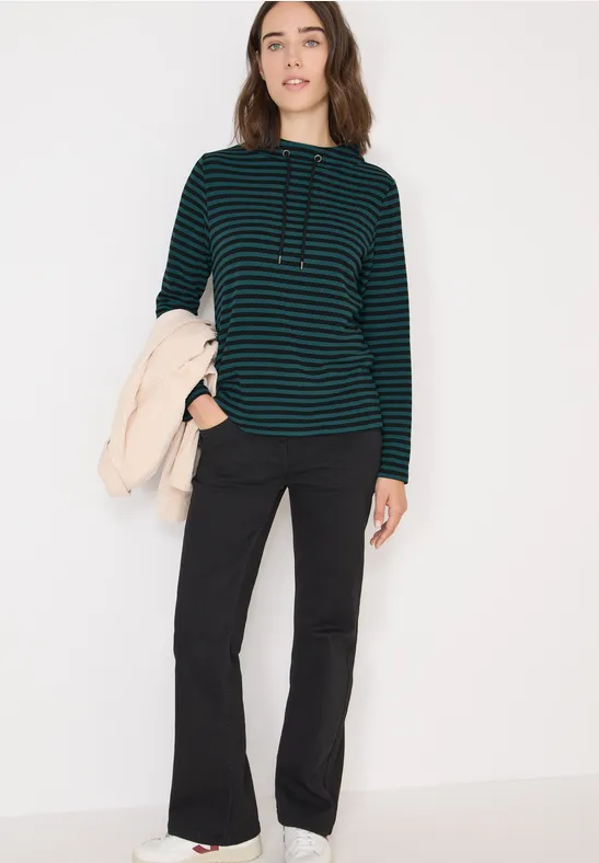 T-shirt rayé à col funnel dark sea green