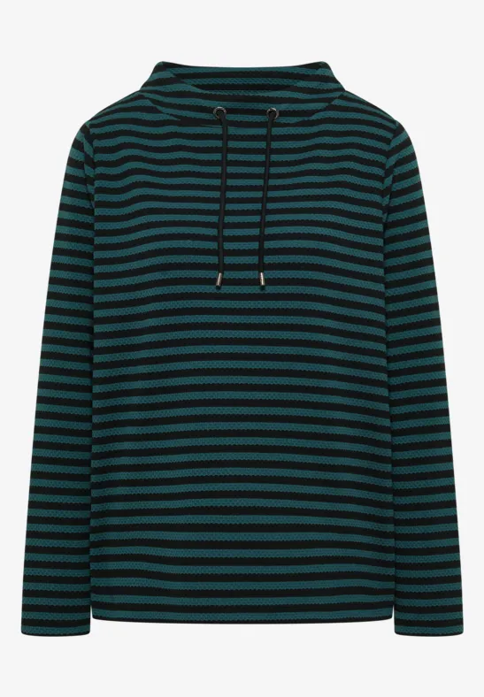 T-shirt rayé à col funnel dark sea green