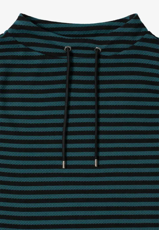 T-shirt rayé à col funnel dark sea green
