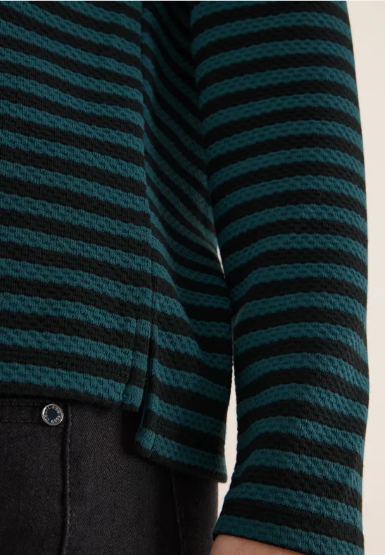 T-shirt rayé à col funnel dark sea green