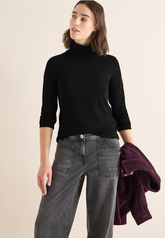 Shirt met lange mouwen en geribde textuur Black