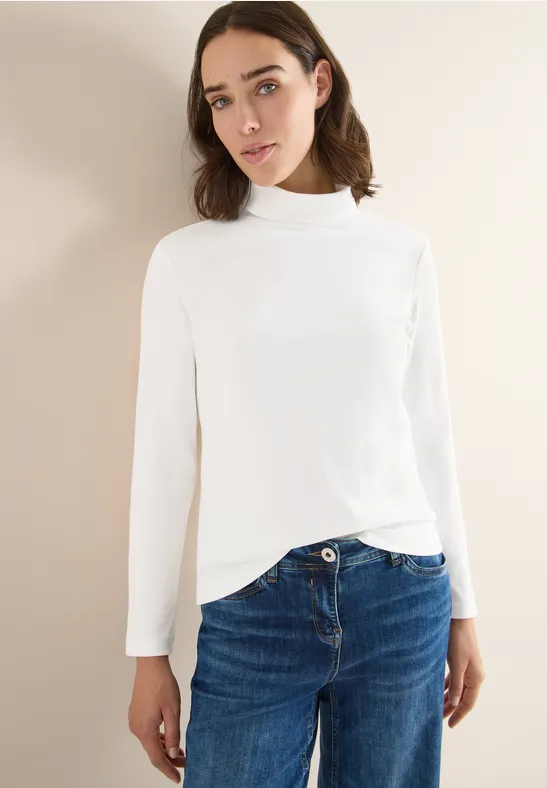 Shirt met lange mouwen en geribde textuur vanilla white
