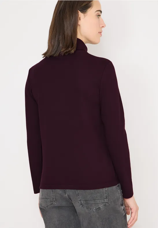 Langarmshirt in Rippstruktur eggplant red