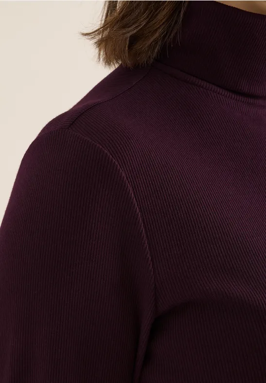 Langarmshirt in Rippstruktur eggplant red