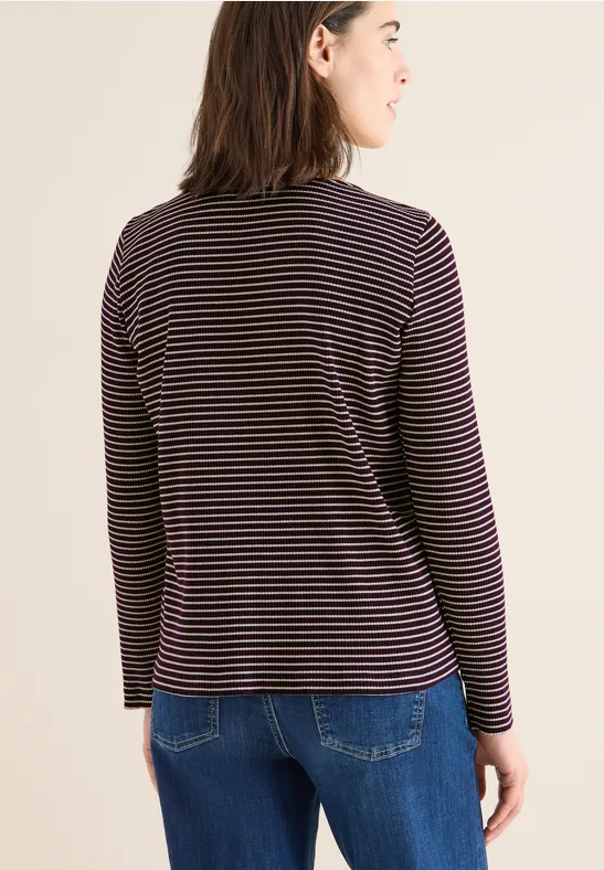 Gestreiftes Langarmshirt eggplant red
