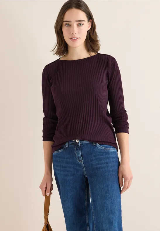 Rippstruktur Shirt eggplant red